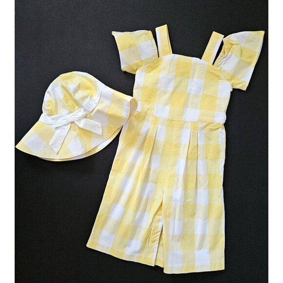 Janie and Jack 18-24 Sun Day Best Yellow PLaid Romper Hat Set - Picture 1 of 3